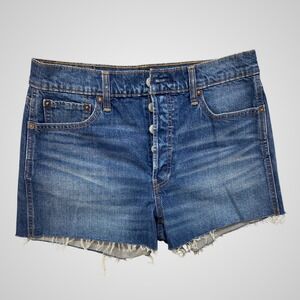 Gap Denim Cheeky Shorts Dark Indigo Button Fly Raw Hem Womens Size 8/29